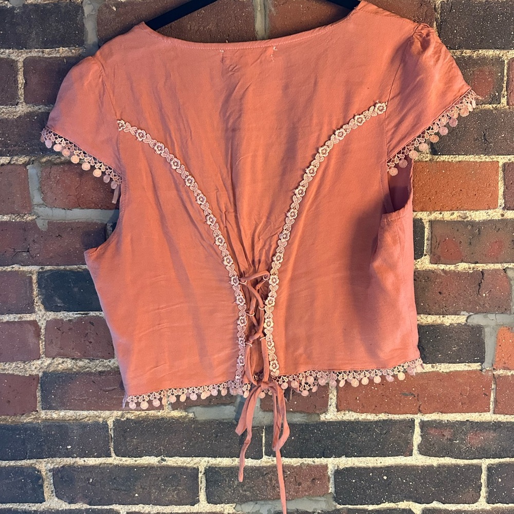 Pink Crop Blouse with Tie Front and Embellishments - Picture 2 of 2